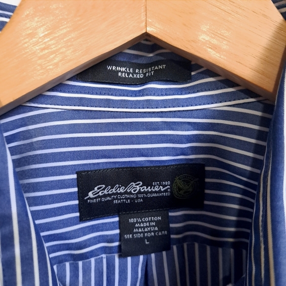 Eddie Bauer |Men's Blue Striped button down Shirt relaxed fit - Picture 7 of 9